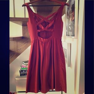 No. 6 Criss-Cross Open Back Silk Dress Terracotta Red XS